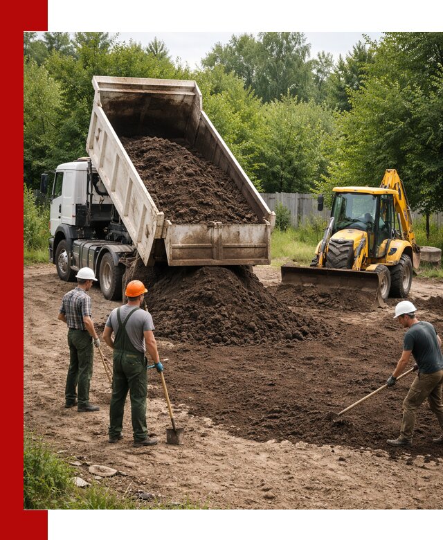 Доставка и укладка грунта для выравнивания участка в Москве