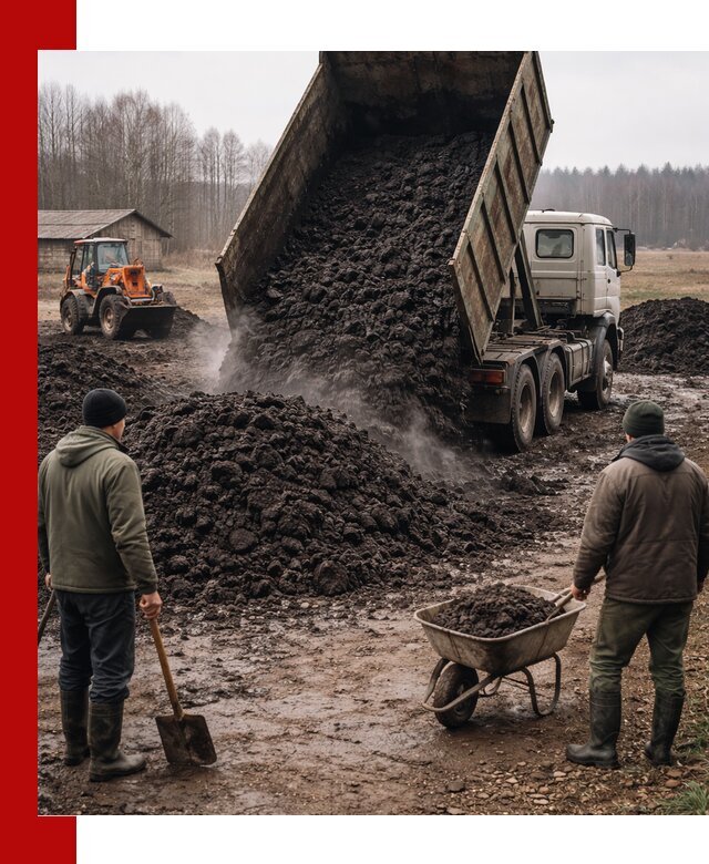 Доставка низинного торфа с разгрузкой и доставкой в Москве