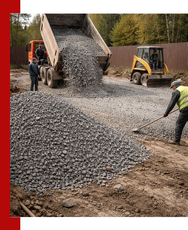 Отсыпка участка щебнем с доставкой и уплотнением в Москве